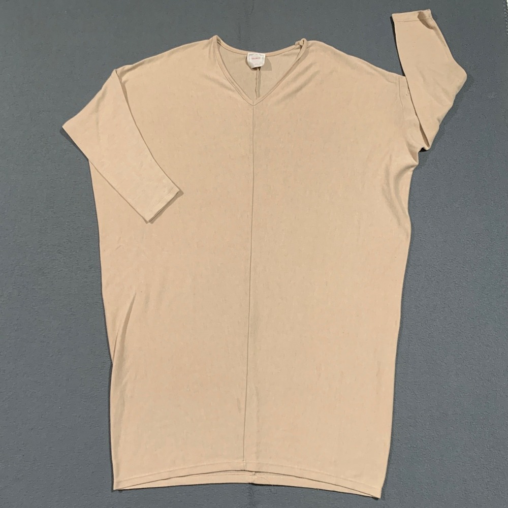 Nymphe V Neck Long Sleeve Oversized Tunic Dress Beige‎ Tan Size Medium